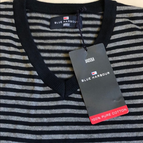 Marks & Spencer Mens / Women V-Neck Sweater - Iron Gray Stripe Size M - Picture 4 of 12